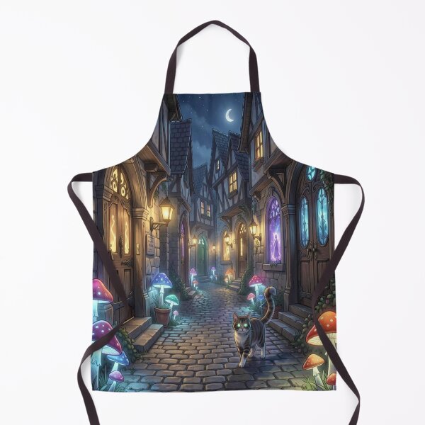Item preview, Magical cobblestone street with glowing doors and bioluminescent mushrooms in fairytale style designed and sold by FotoworldEdel.