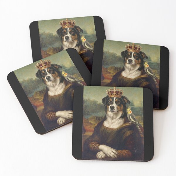 Item preview, Mona Lisa Dog with Cockatiel Parrot Renaissance Art designed and sold by CalineczkaArt.