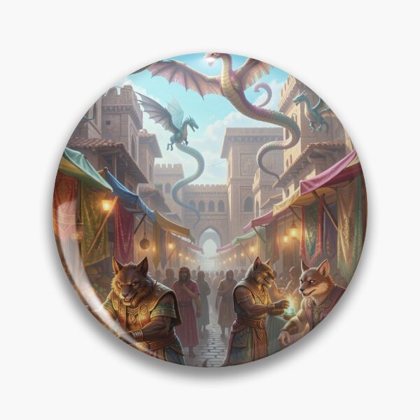 Item preview, Fantastic market with dragon and wolf traders in a colorful high-fantasy setting. designed and sold by FotoworldEdel.