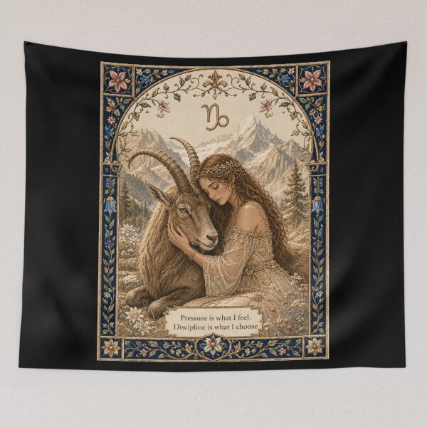 Item preview, Capricorn Zodiac Maiden | Celtic art | Medieval Fantasy Faux Embroidery Print  designed and sold by doinitzart.