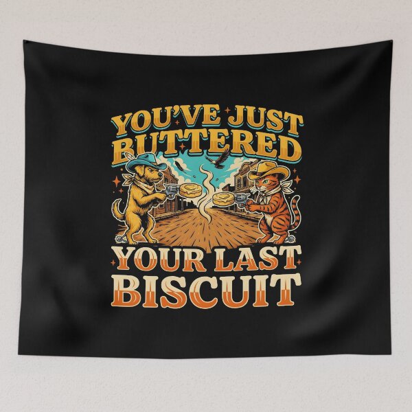 Item preview, You've Just Buttered Your Last Biscuit Funny Cowboy Vintage Cat Meme designed and sold by Redgiant87x.