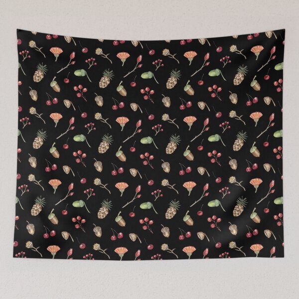 Item preview, Autumn Forest Pattern on Black Background designed and sold by Flowersforbear.