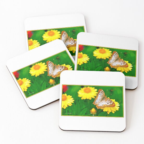 Item preview, White Peacock Butterfly on Yellow Flowers designed and sold by AMacGPhilly.