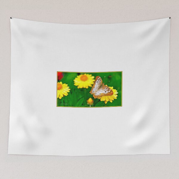 Item preview, White Peacock Butterfly on Yellow Flowers designed and sold by AMacGPhilly.