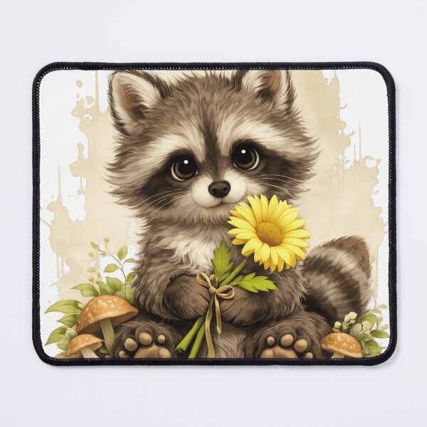 Item preview, Cute Baby Raccoon Holding Sunflower | Kawaii Woodland Animal Illustration designed and sold by Daagath.