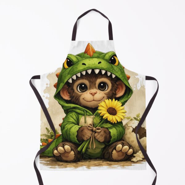 Item preview, Cute Baby Monkey in Dinosaur Costume Holding Sunflower | Kawaii animal illustration designed and sold by Daagath.