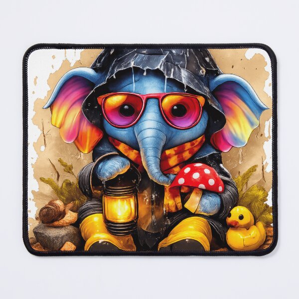 Item preview, Cute Elephant in Raincoat with Lantern | Kawaii animal illustration designed and sold by Daagath.