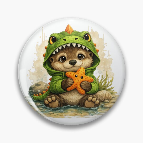 Artikelvorschau, Cute Otter in Dinosaur Costume with Starfish | Kawaii Ocean Animal Illustration entworfen und verkauft von Daagath.