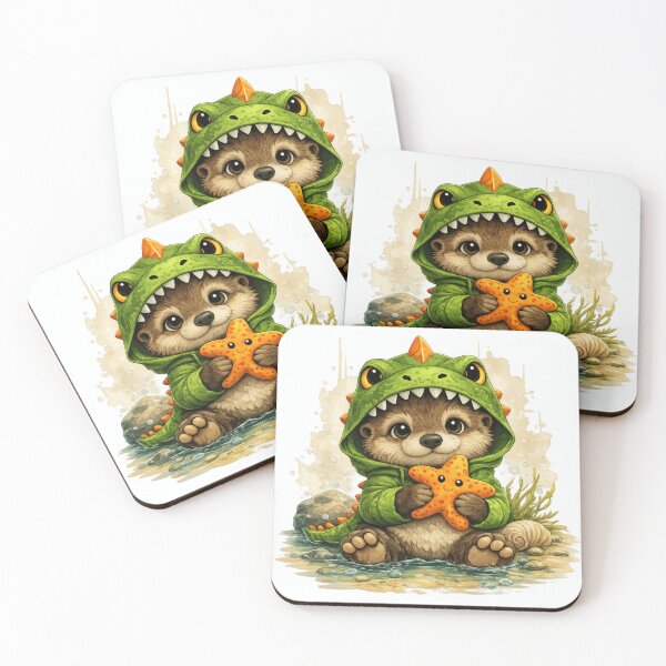 Item preview, Cute Otter in Dinosaur Costume with Starfish | Kawaii Ocean Animal Illustration designed and sold by Daagath.