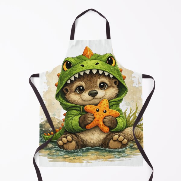 Artikelvorschau, Cute Otter in Dinosaur Costume with Starfish | Kawaii Ocean Animal Illustration entworfen und verkauft von Daagath.