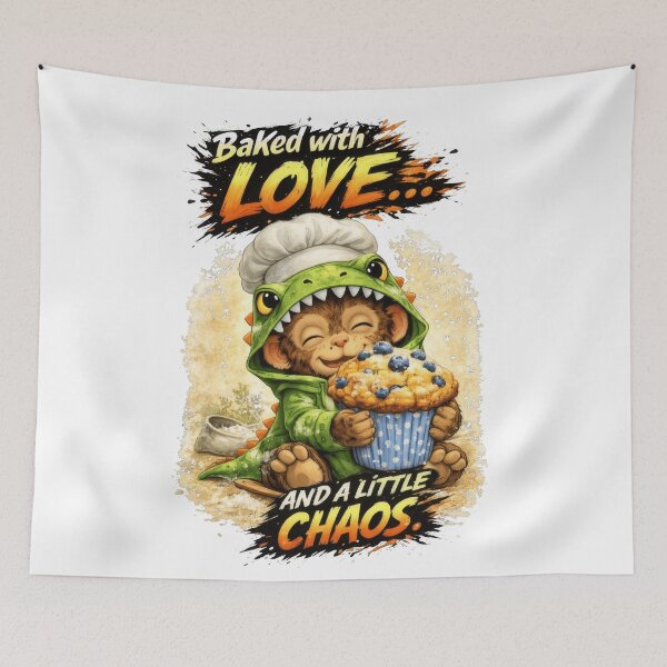 Item preview, Baked with Love and a Little Chaos | Funny Cute Baking Monkey Shirt designed and sold by Daagath.