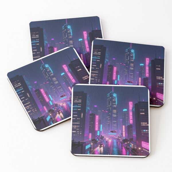 Item preview, Retro 80s Cyberpunk City With Neon Rain and Flying Cars designed and sold by RandomWalker.