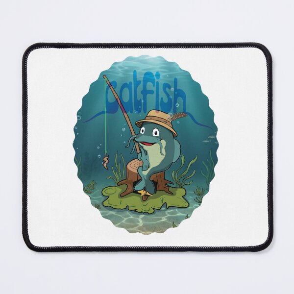 Item preview, Cartoon Catfish sitting on an underwatere stump fishing. designed and sold by Art-Horizon.