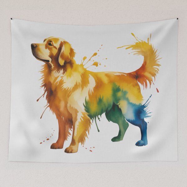 Item preview, A Golden Retriever silhouette created with vibrant watercolor splashes. designed and sold by 123ks.