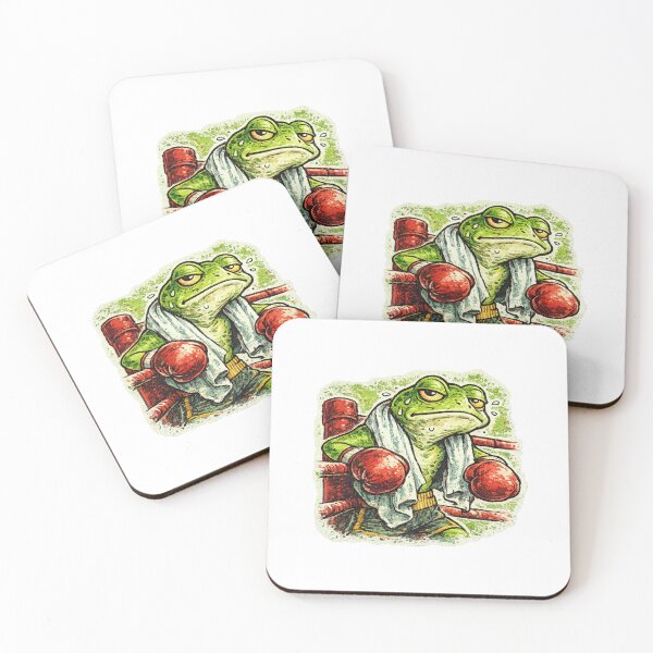 Item preview, Frog Boxer Pre-Fight Stare Down – Vintage Risograph Lime Green and Red Illustration designed and sold by OnPointOutfits.