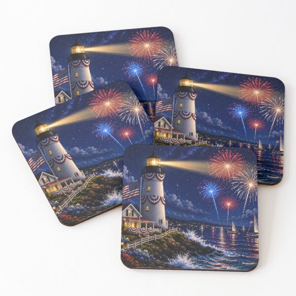Item preview, Patriotic Lighthouse Fireworks Night designed and sold by jgvisualarts.