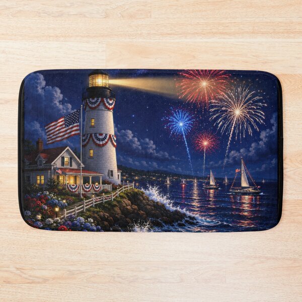 Item preview, Patriotic Lighthouse Fireworks Night designed and sold by jgvisualarts.