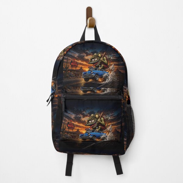 Item preview, Monster Rat Blue Bel Air Route 66 Hot Rod Desert Sunset Cartoon Car Art designed and sold by artistwill.