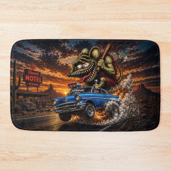 Item preview, Monster Rat Blue Bel Air Route 66 Hot Rod Desert Sunset Cartoon Car Art designed and sold by artistwill.