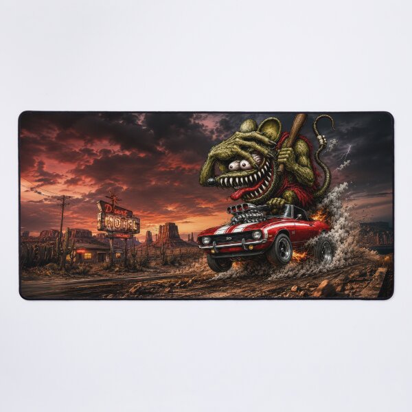Item preview, Monster Rat Camaro Route 66 Desert Sunset Hot Rod Cartoon Car Art designed and sold by artistwill.