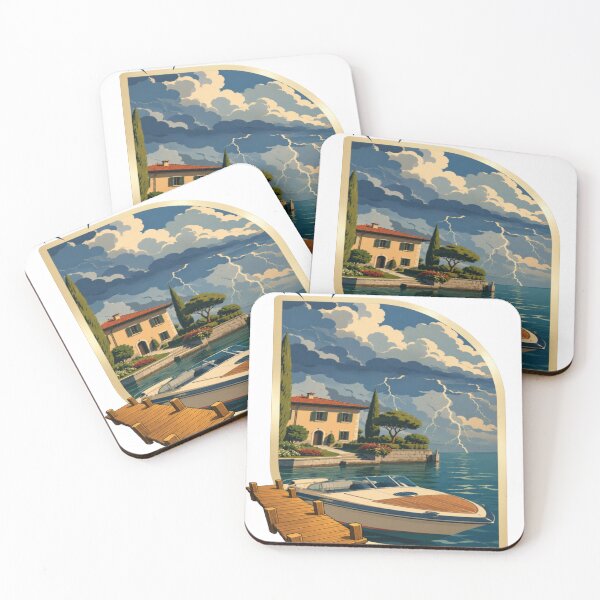 Item preview, RAY Storm Boat | Luxury Yacht Lightning Lake Landscape Art designed and sold by RAYapparel.