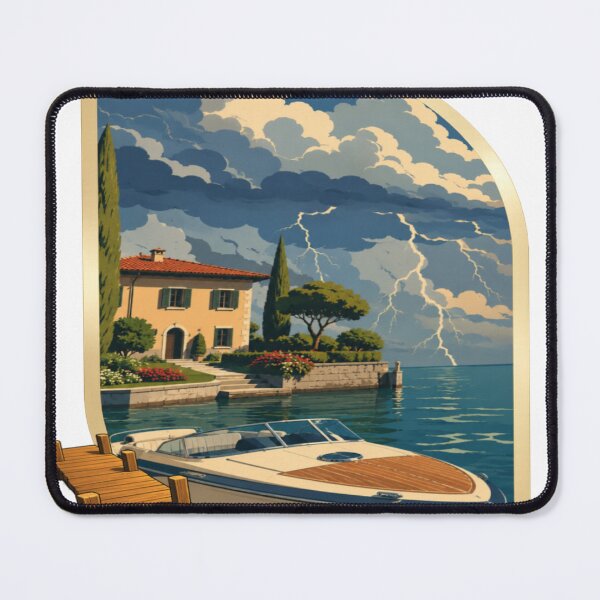 Item preview, RAY Storm Boat | Luxury Yacht Lightning Lake Landscape Art designed and sold by RAYapparel.
