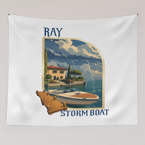 Item preview, RAY Storm Boat | Luxury Yacht Lightning Lake Landscape Art designed and sold by RAYapparel.