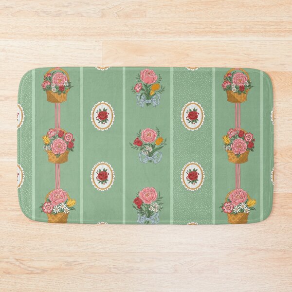 Item preview, Victorian Floral Stripe – Bouquets & Flower Baskets (Sage Green) designed and sold by vaner-vaner.