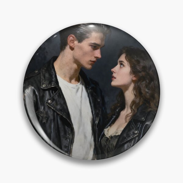Item preview, Dark Gothic Greaser Couple in Foggy Forest | Moody Oil Painting Art designed and sold by AllTidePixel23.
