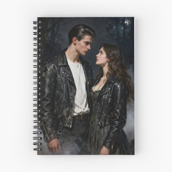 Item preview, Dark Gothic Greaser Couple in Foggy Forest | Moody Oil Painting Art designed and sold by AllTidePixel23.