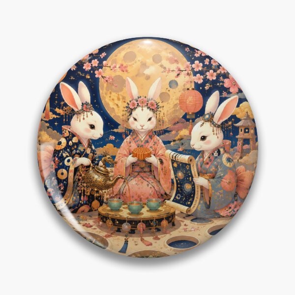 Item preview, Tea Ceremony on the Moon - Jade Rabbits, Mid-Autumn Festival, Poetic Asian Art, Magical Night, Kimono and Sakura designed and sold by Natalia-Vlad.