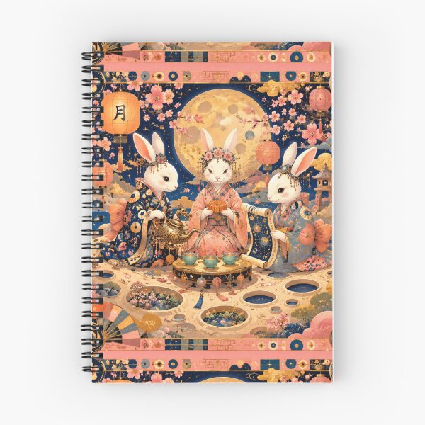 Item preview, Tea Ceremony on the Moon - Jade Rabbits, Mid-Autumn Festival, Poetic Asian Art, Magical Night, Kimono and Sakura designed and sold by Natalia-Vlad.