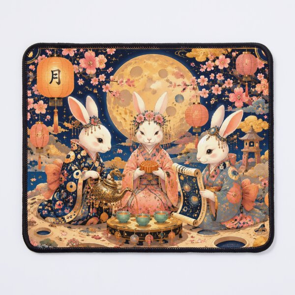 Item preview, Tea Ceremony on the Moon - Jade Rabbits, Mid-Autumn Festival, Poetic Asian Art, Magical Night, Kimono and Sakura designed and sold by Natalia-Vlad.