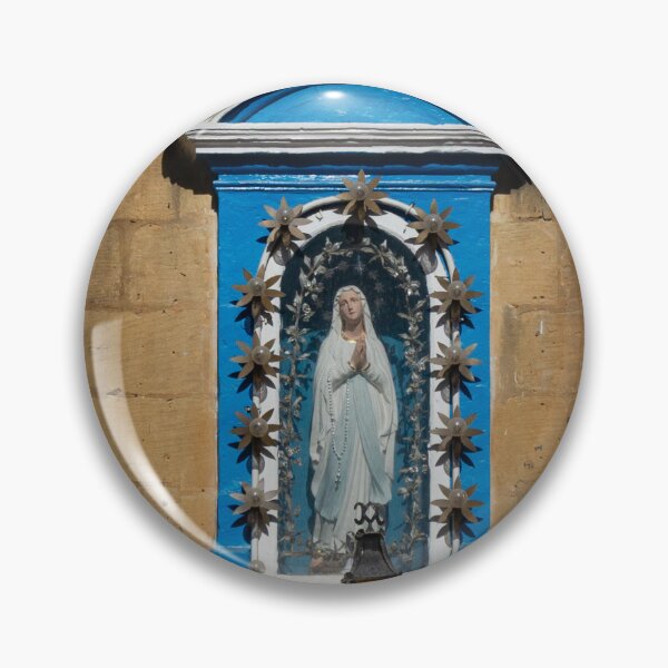 Item preview, Blue Shrine Niche With Virgin Mary Statue On Historic Stone Facade And Lantern designed and sold by Nmallia.