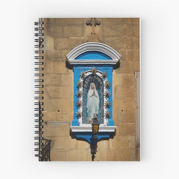 Item preview, Blue Shrine Niche With Virgin Mary Statue On Historic Stone Facade And Lantern designed and sold by Nmallia.