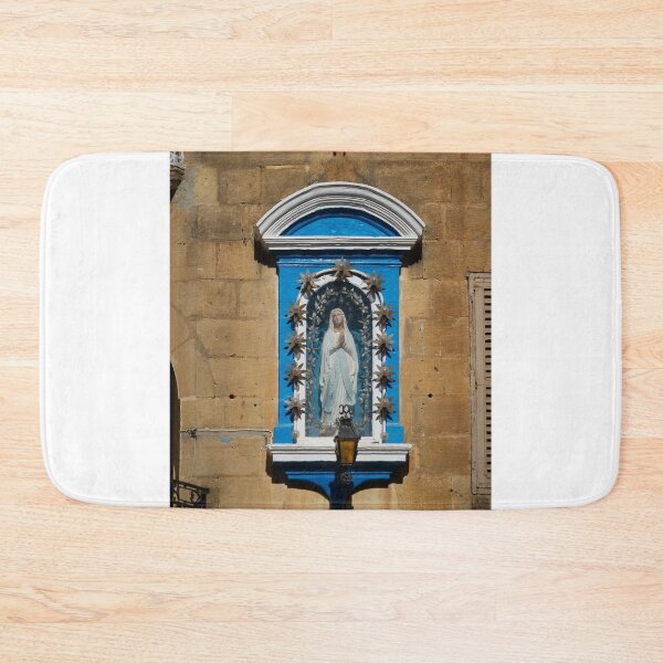 Item preview, Blue Shrine Niche With Virgin Mary Statue On Historic Stone Facade And Lantern designed and sold by Nmallia.
