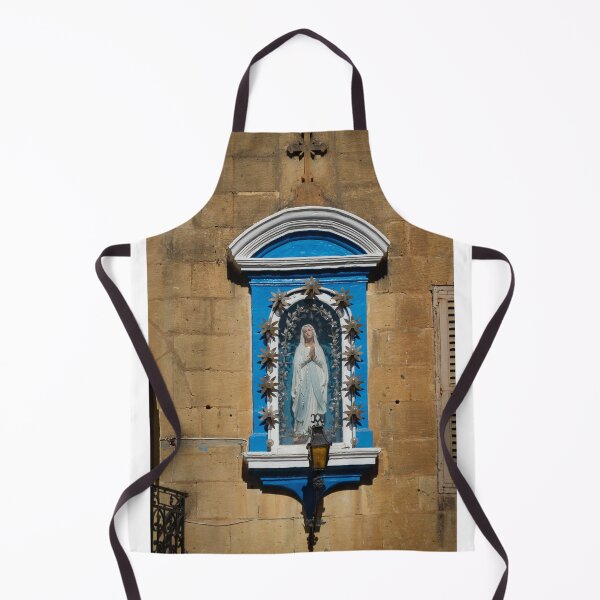 Item preview, Blue Shrine Niche With Virgin Mary Statue On Historic Stone Facade And Lantern designed and sold by Nmallia.