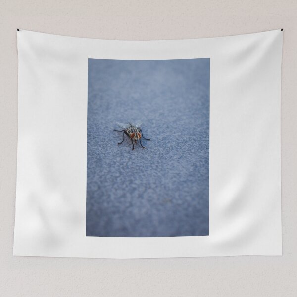 Item preview, Macro Close-Up Of A Housefly With Red Eyes On A Blue Textured Surface designed and sold by Nmallia.