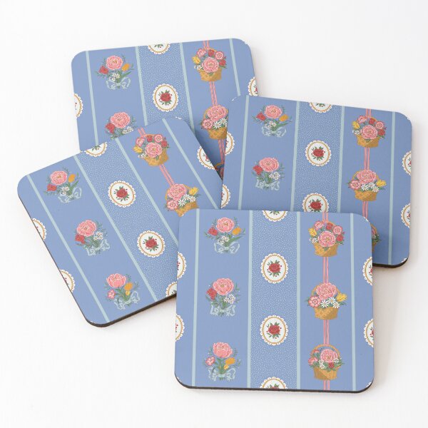 Item preview, Victorian Floral Stripe – Bouquets & Flower Baskets (Wedgwood Blue) designed and sold by vaner-vaner.