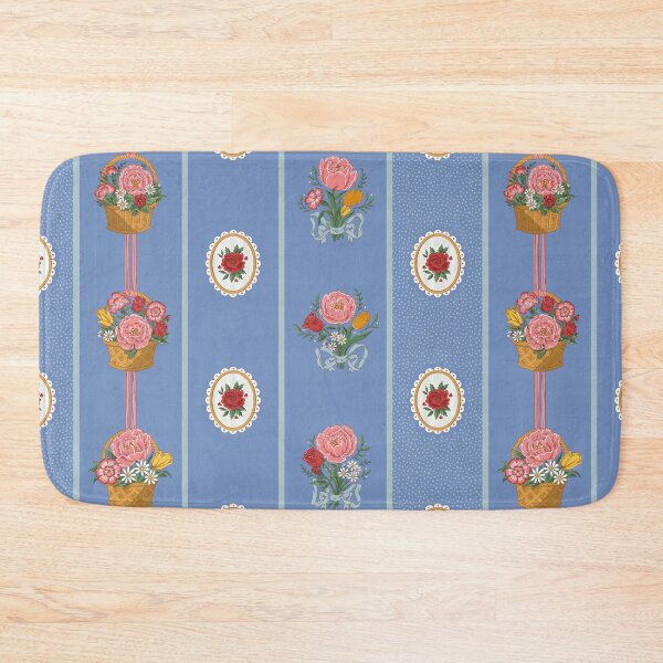 Item preview, Victorian Floral Stripe – Bouquets & Flower Baskets (Wedgwood Blue) designed and sold by vaner-vaner.