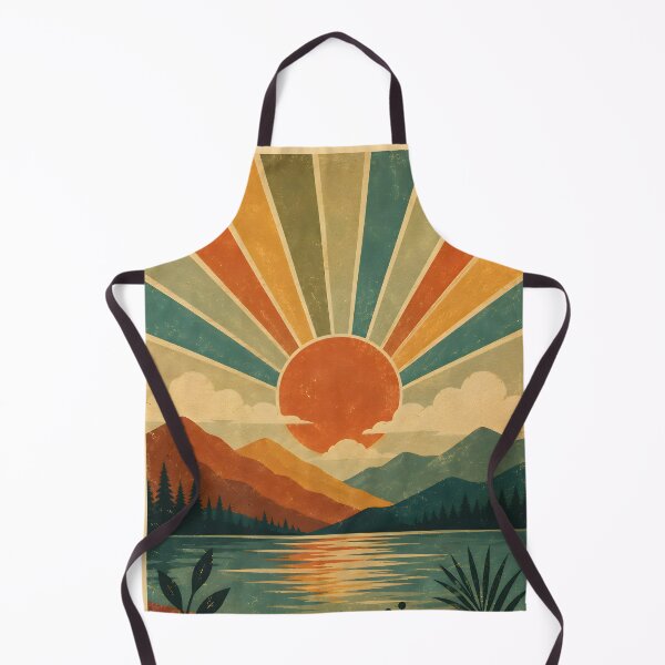 Item preview, Retro Mountain Sunrise Over Lake | Vintage Nature Landscape Art. designed and sold by artbydozi2005.