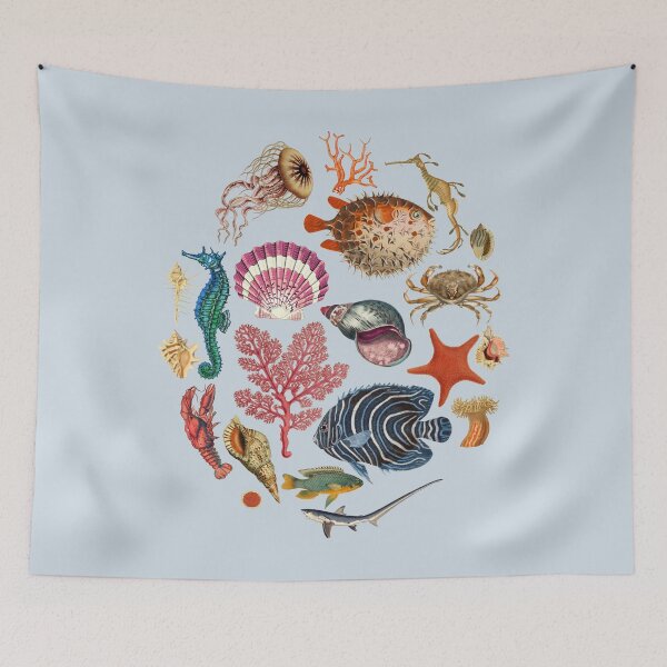 Item preview, Seaside Tresures Collection Colorful Shell and Sea creatures Illustration Collage designed and sold by CanisArt.
