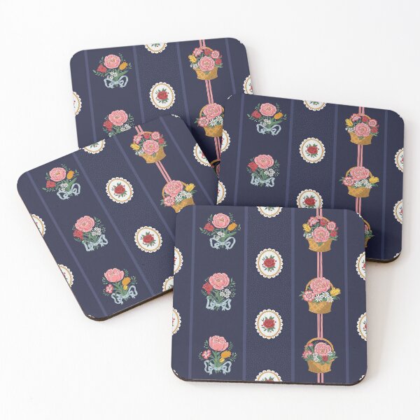 Item preview, Victorian Floral Stripe – Bouquets & Flower Baskets - Navy Blue designed and sold by vaner-vaner.