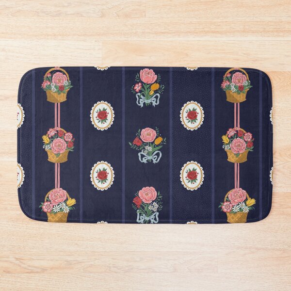 Item preview, Victorian Floral Stripe – Bouquets & Flower Baskets - Navy Blue designed and sold by vaner-vaner.