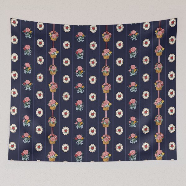 Item preview, Victorian Floral Stripe – Bouquets & Flower Baskets - Navy Blue designed and sold by vaner-vaner.