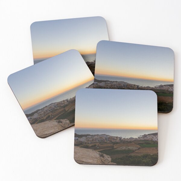 Item preview, Sunset Over Coastal Village and Rolling Hills With Sea Horizon and Warm Evening Light designed and sold by Nmallia.