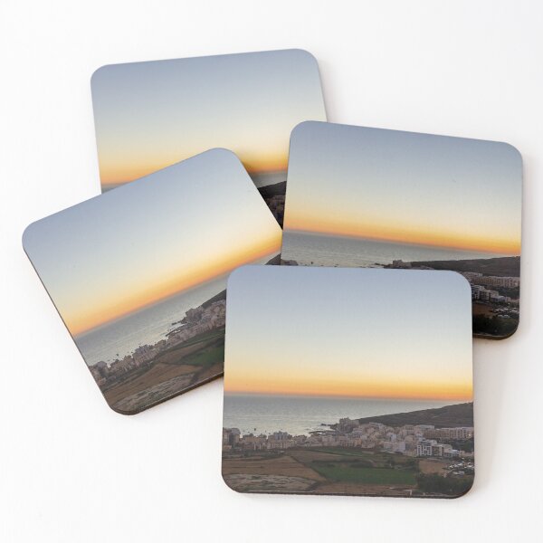 Item preview, Sunset Over Coastal Village and Rolling Hills With Sea Horizon and Warm Evening Light designed and sold by Nmallia.
