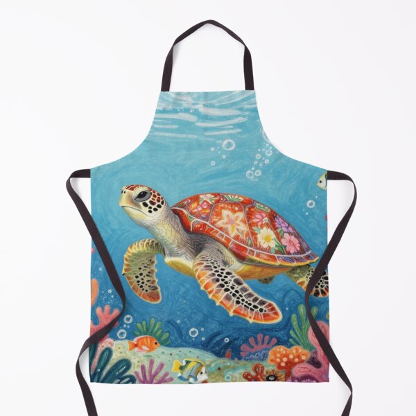 Item preview, Cute Ocean Turtle With Floral Shell Swimming Through Coral Garden designed and sold by RandomWalker.