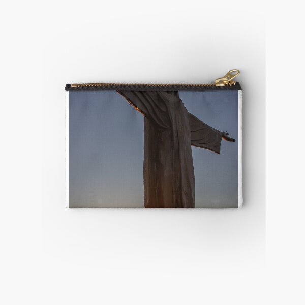 Item preview, Bronze Christ Statue With Outstretched Arms At Sunset Over Coastal Hills And Ocean designed and sold by Nmallia.