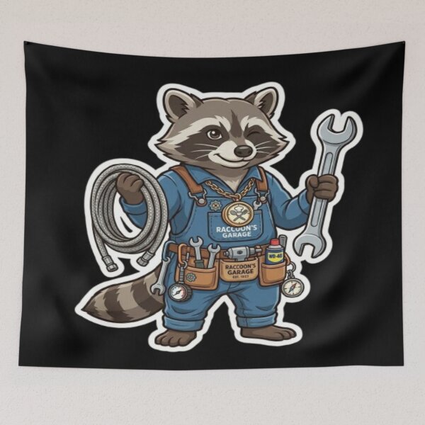 Item preview, Mechanic Raccoon with Tools Illustration designed and sold by DailySparks.